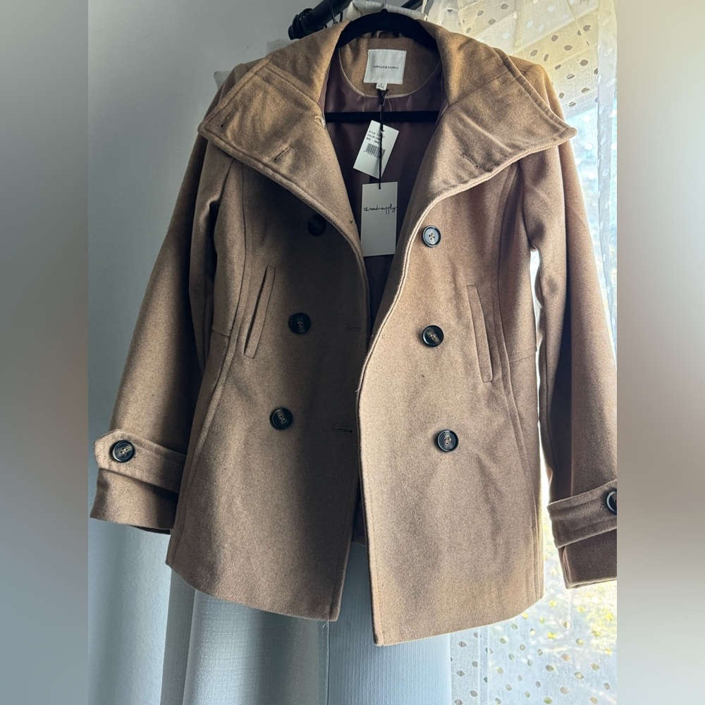 Thread & Supply NWT Women's Camel Double-Breasted Peacoat - Picture 5 of 7